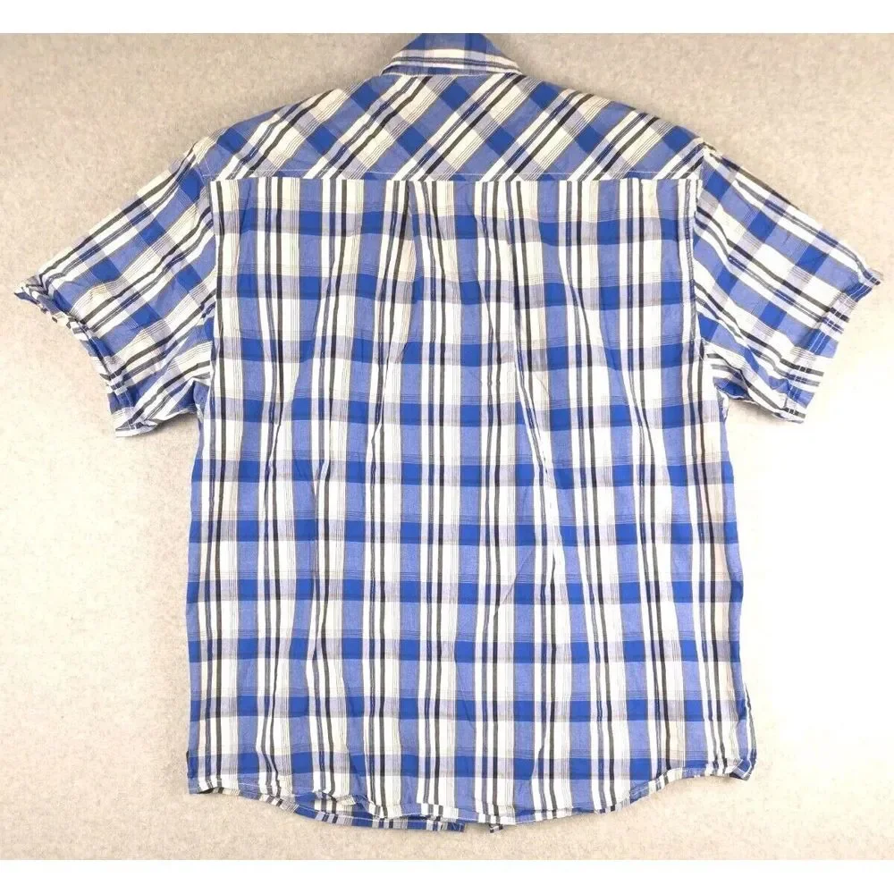 Southpole‎ Mens Button Up Shirt Short Sleeve XL Hexagon Product Blue Stripe